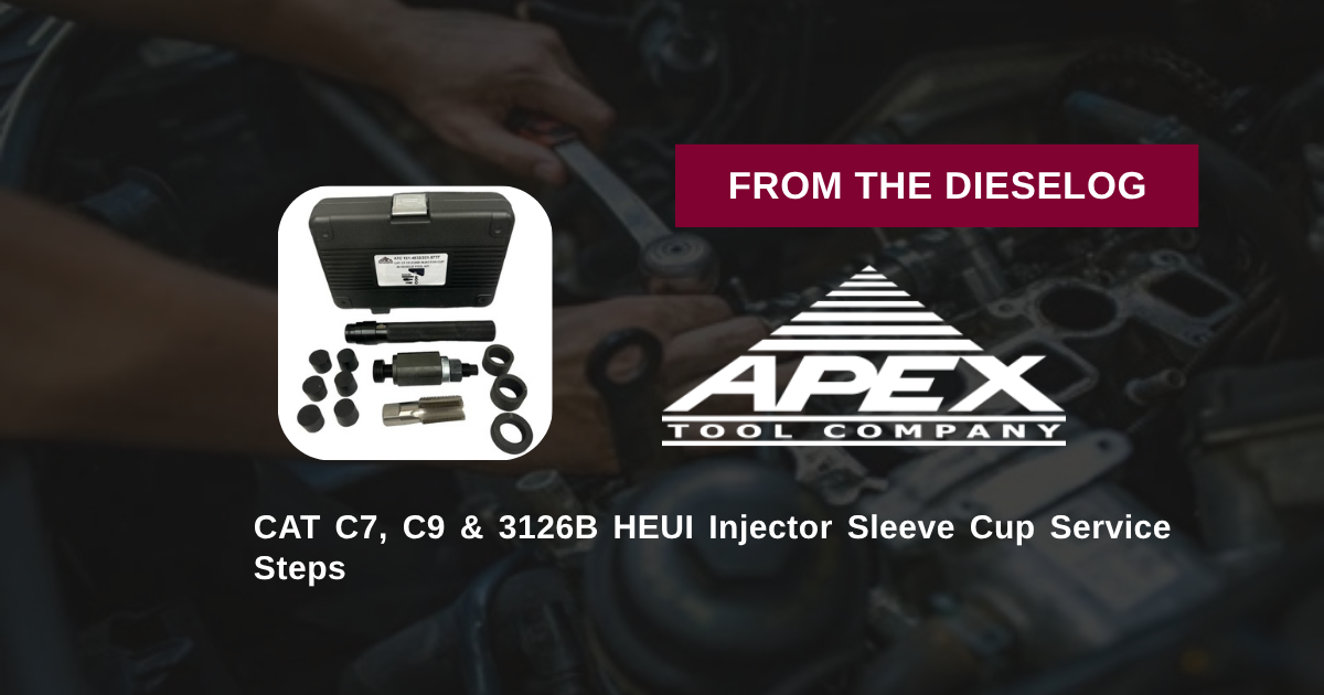 Step-by-step close up layout of HEUI injector cup installer tool seated inside a CAT C7 cylinder head